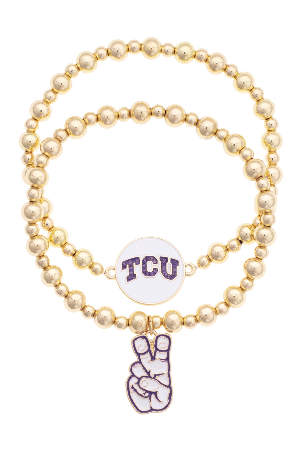TCU Horned Frogs Ball Bead Bracelet Set of 2