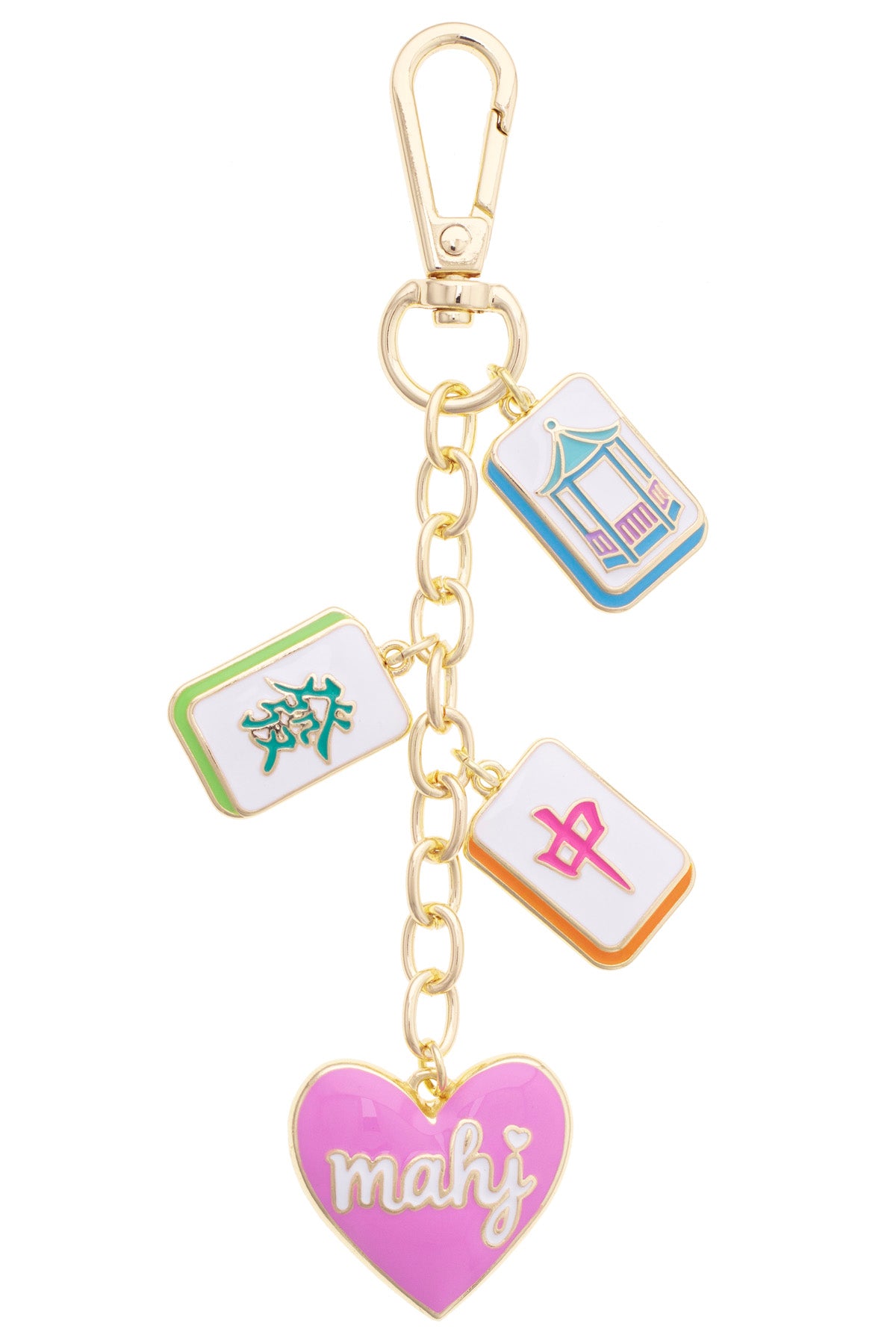 Dragon Mahjong Heart Cluster Bag Charm in Pastel Multi