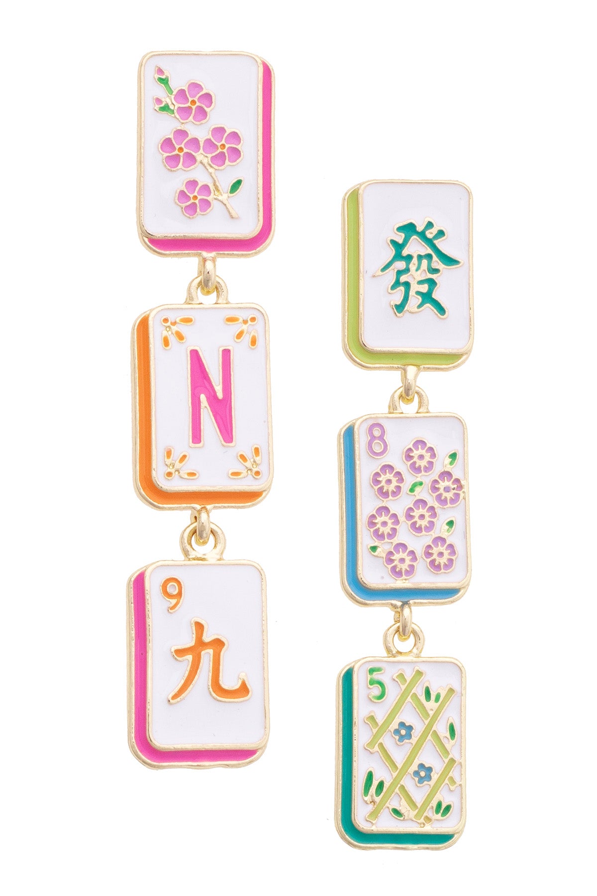 Wanna Mahj?! Linked Tile Earrings in Pastel Multi