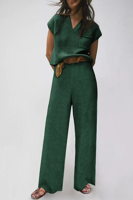 Sweater & Pants Set Ribbed - Dark Green