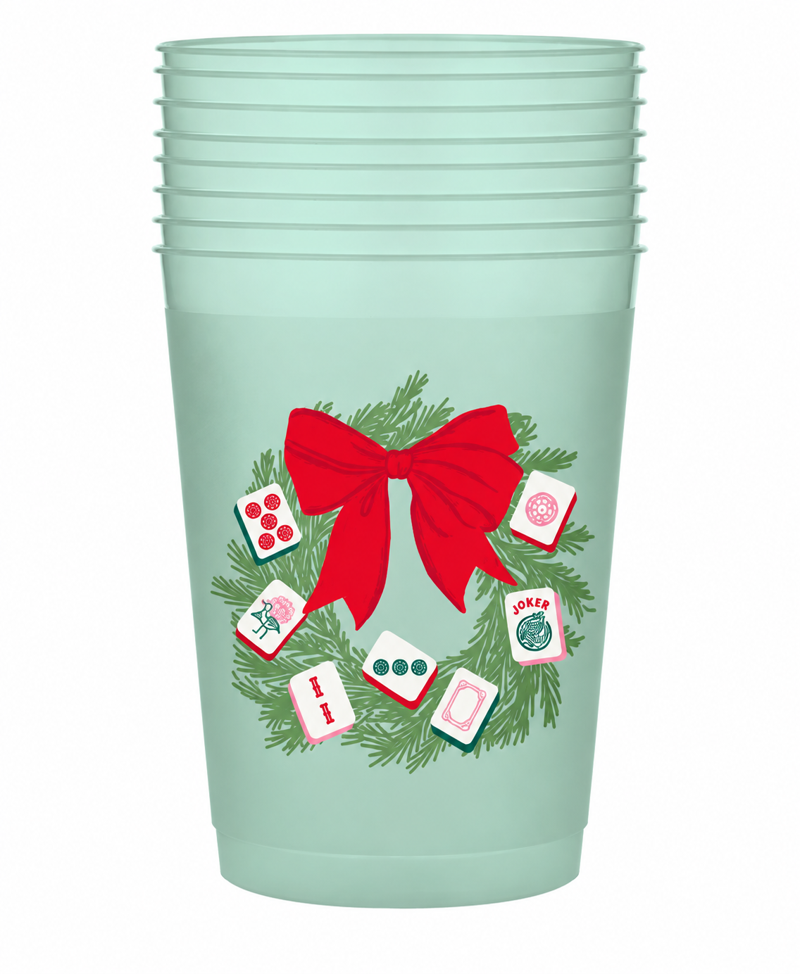 Holiday Mahjong Wreath Frost Flex Cups – Set of 8