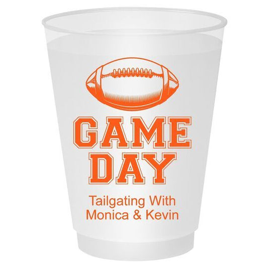 Reference example: frosted game-day cup with a single-color orange football print