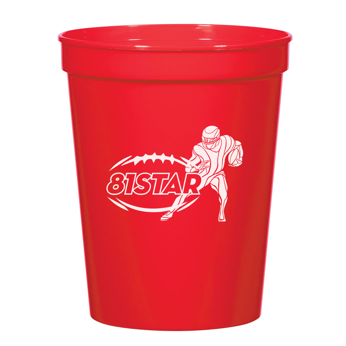 Reference example: red 16 oz stadium cup with a single-color white football print