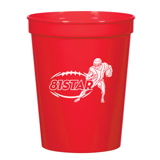 Reference example: red 16 oz stadium cup with a single-color white football print