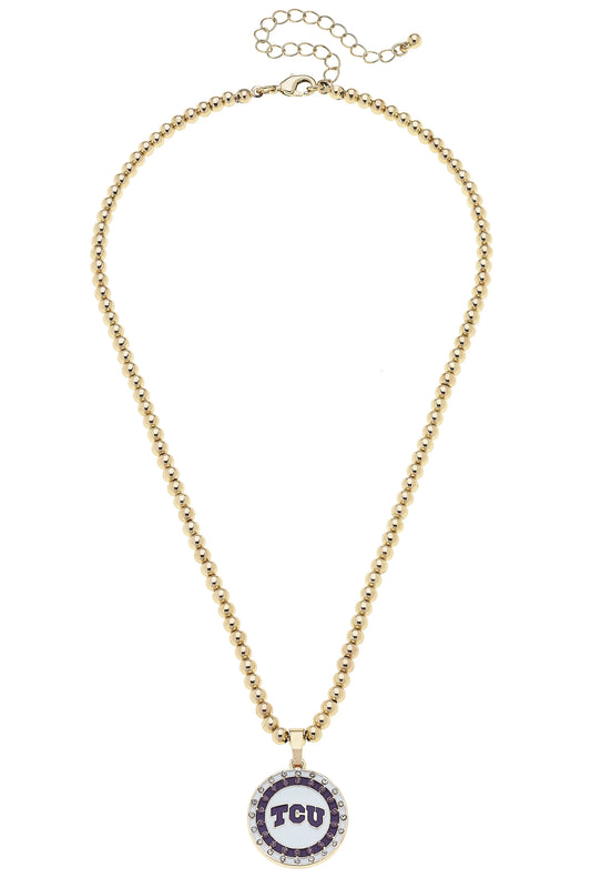 TCU Horned Frogs Pave Disc Necklace