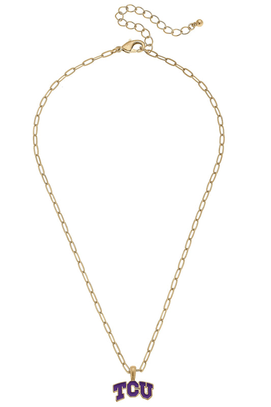 TCU Horned Frogs Enamel Pendant Necklace in Shiny Gold