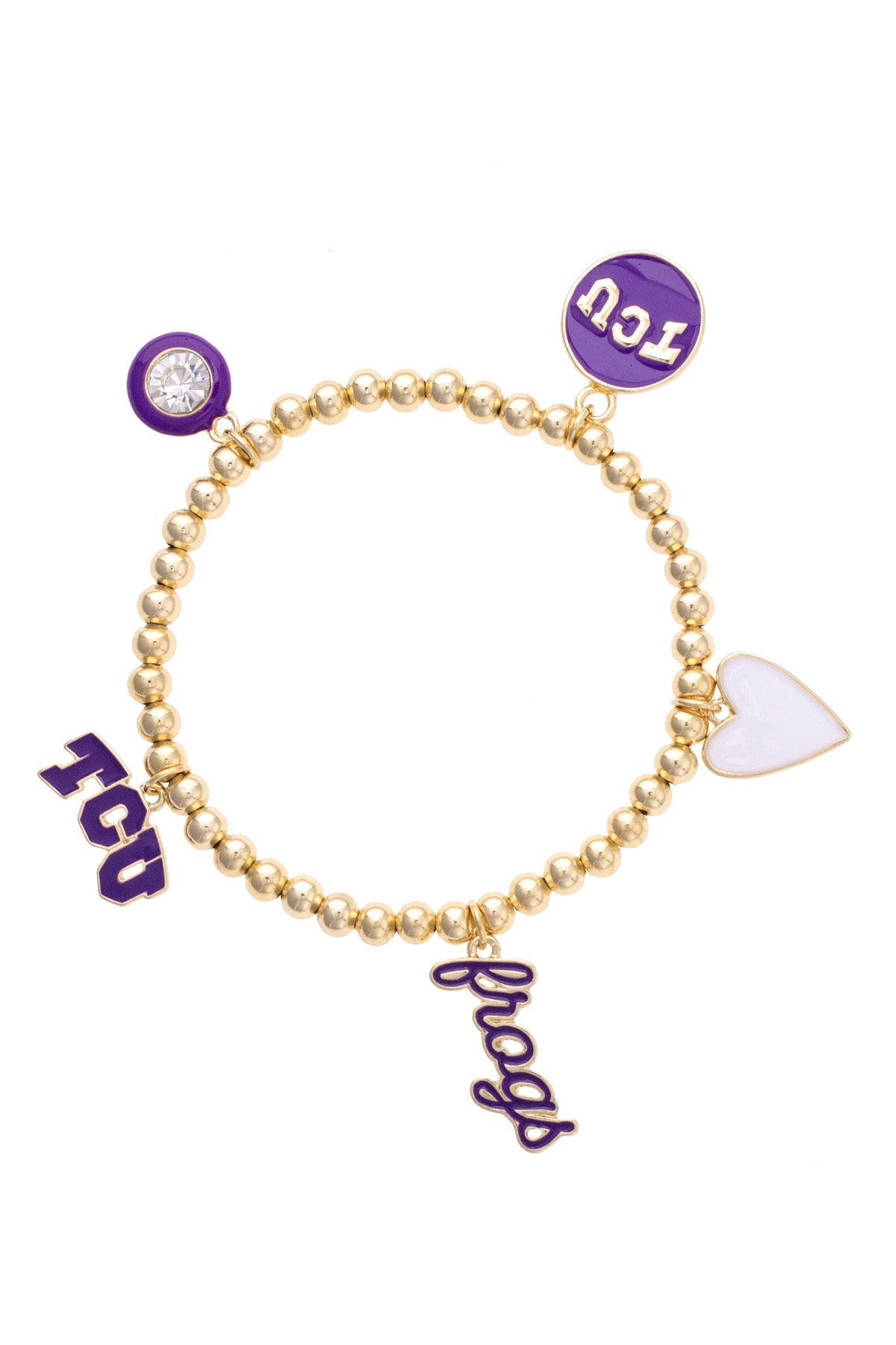 TCU Horned Frogs Enamel Icons Stretch Bracelet in Shiny Gold