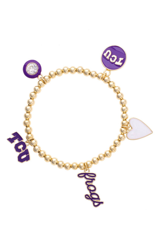 TCU Horned Frogs Enamel Icons Stretch Bracelet in Shiny Gold