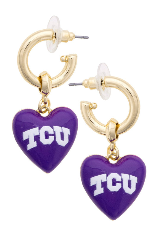 TCU Horned Frogs Heart Drop Earrings