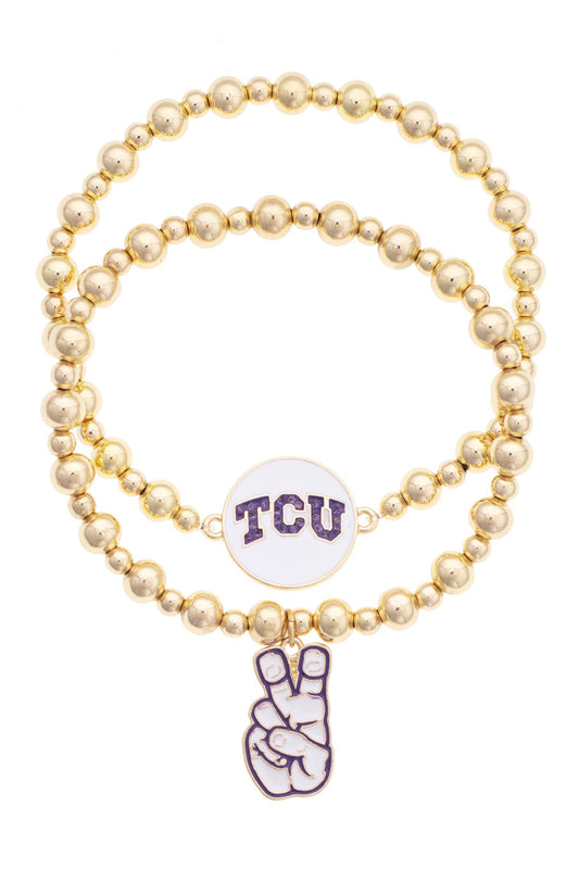 TCU Horned Frogs Ball Bead Bracelet Set of 2