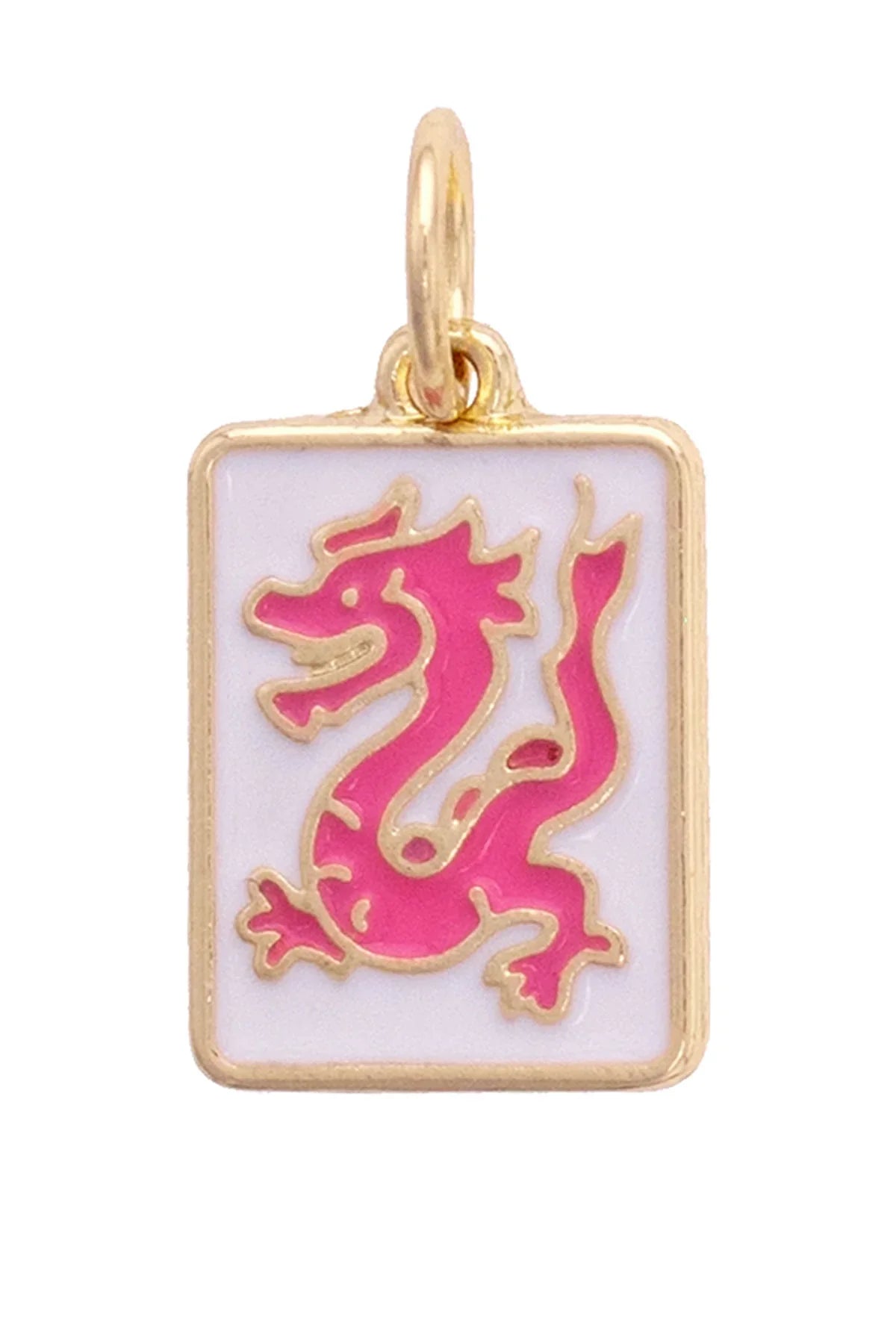 Dragon Mahjong Tile Charm in White & Pink