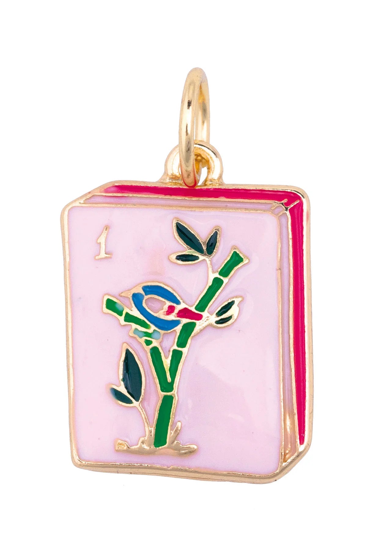 Mahjong Enamel Tile Charm in Pink