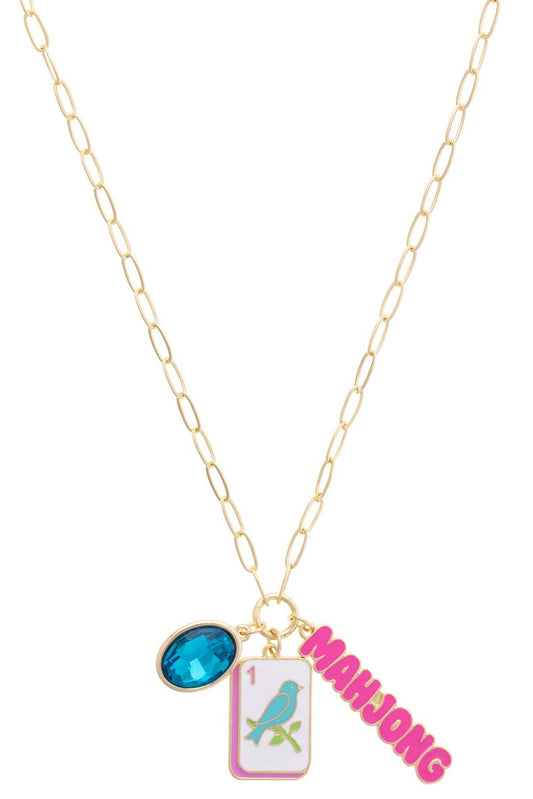 Bird Bam Charm Necklace in Aqua, Light Pink, & Shiny Gold