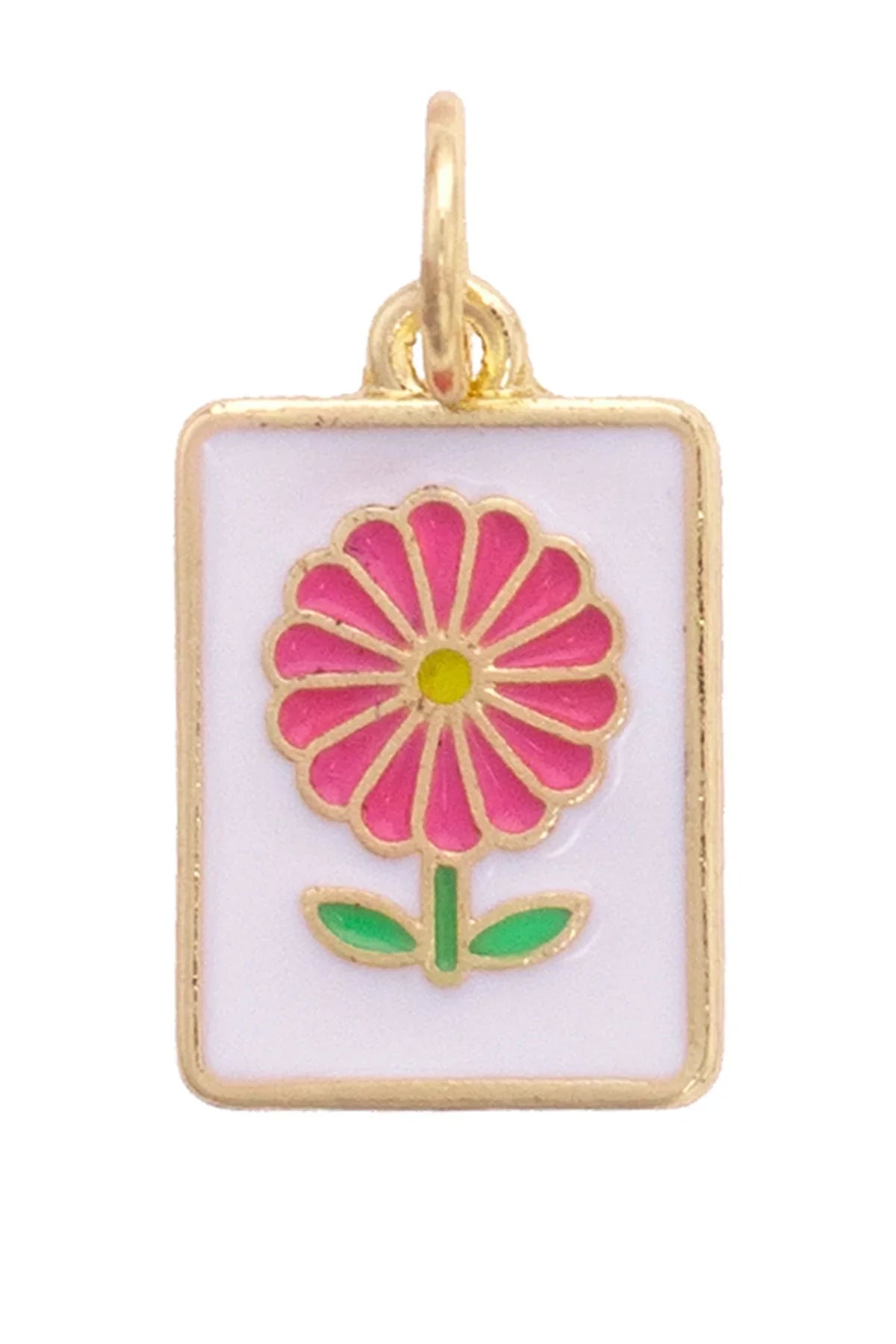 Flower Mahjong Tile Charm in White & Pink