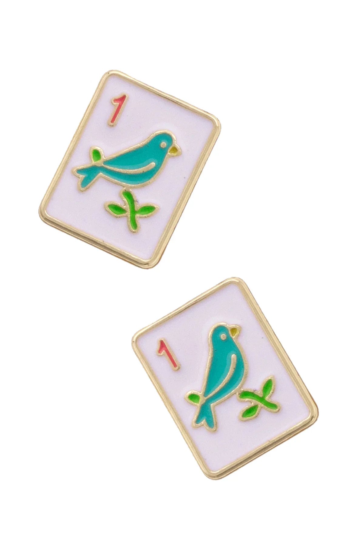 Sparrow Mahjong Tile Stud Earrings in White