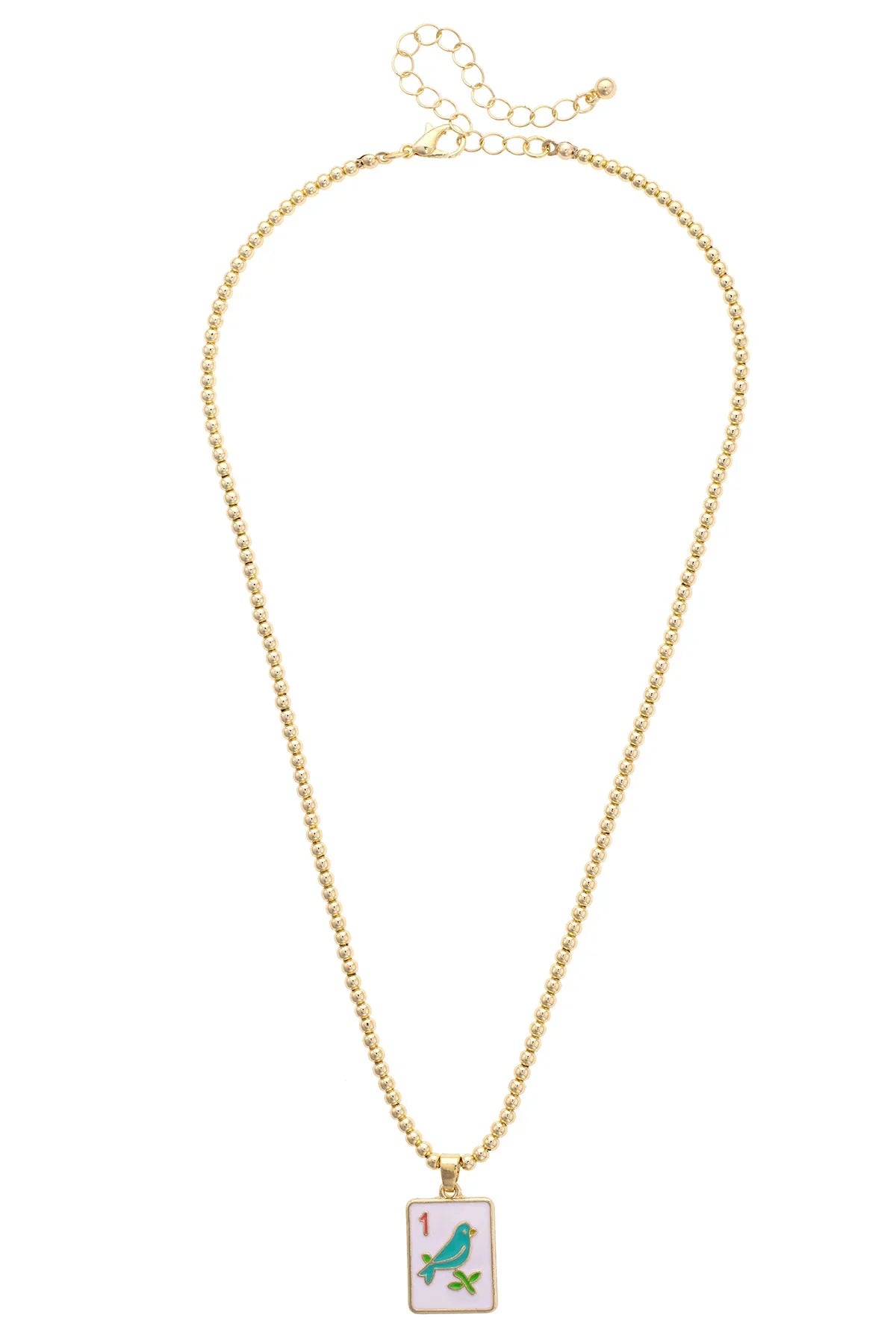 Sparrow Mahjong Tile Ball Bead Necklace in White