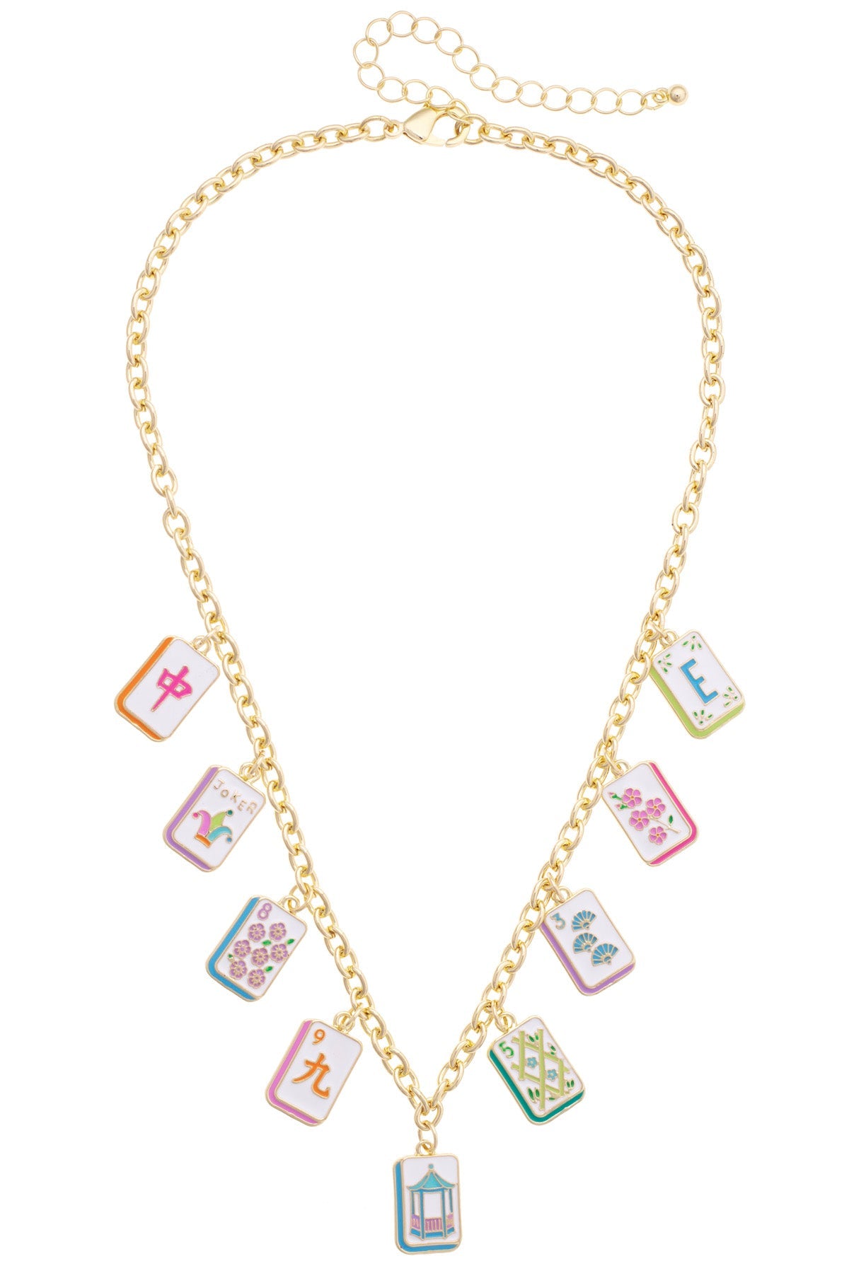 Wanna Mahj?! Enamel Charm Necklace in Pastel Multi