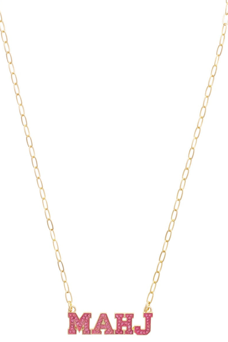 MAHJ Varsity Outline Necklace in Fuchsia