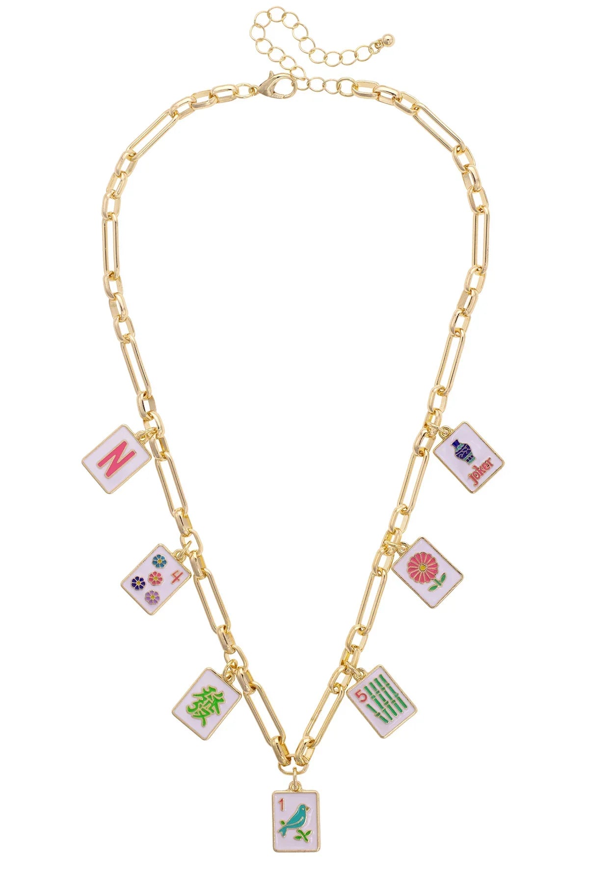 Going Mahjong! Enamel Charm Necklace in Multi
