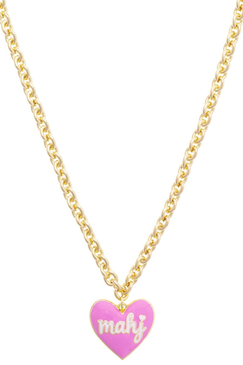 Mahj Enamel Heart Necklace in Lilac